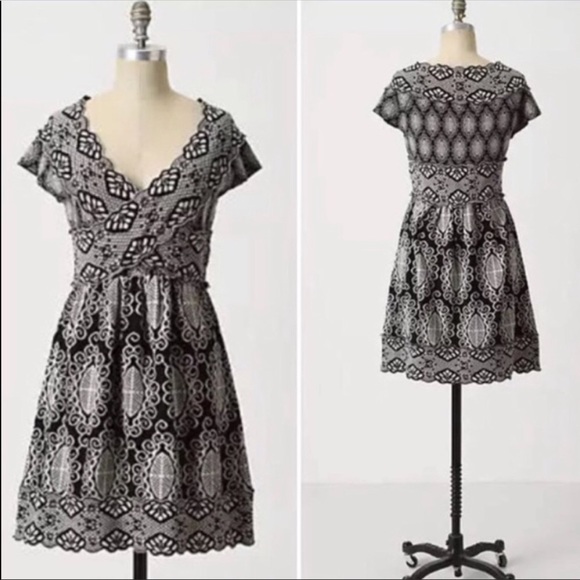 Anthropologie Dresses & Skirts - Anthro Knitted & Knotted Gray Floral Wool Dress